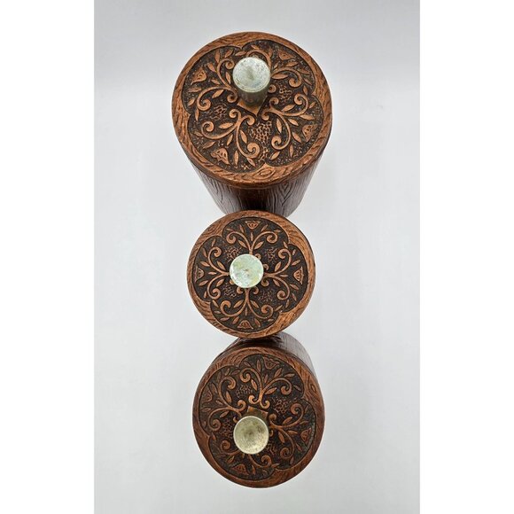 Vintage Treasure Craft US Canister Set - Flour Coffee Tea - Wood Look Ceramic wi - Picture 6 of 14